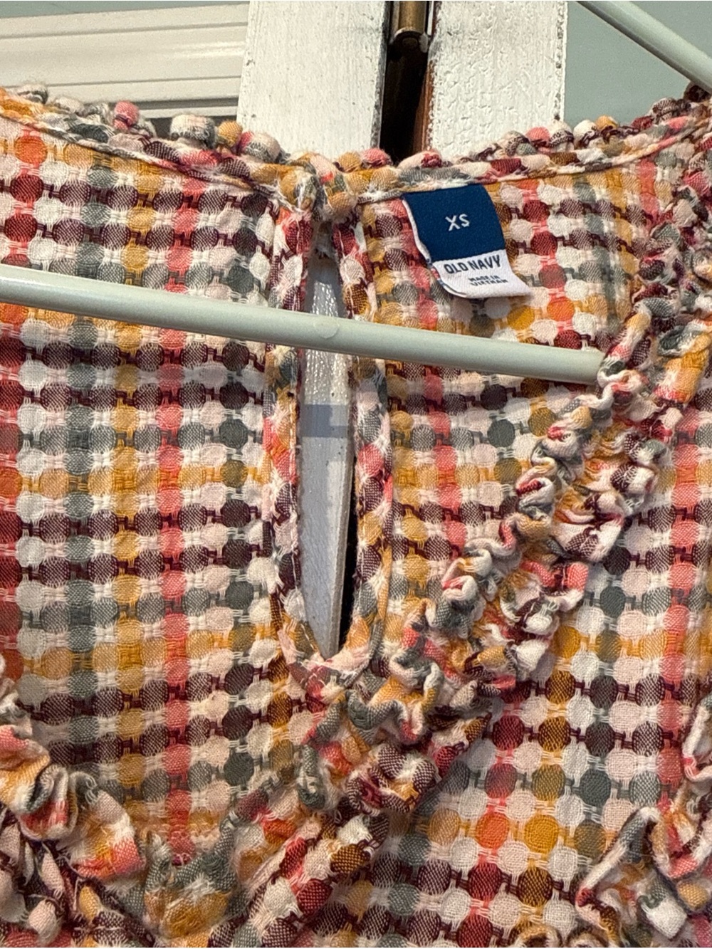 Old Navy Multicolor Plaid Ruffled Keyhole Top - Picture 2 of 2